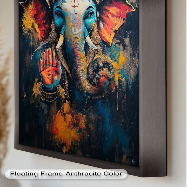 Lebendige Ganesha-Wandkunst – Religiöses Ölgemälde