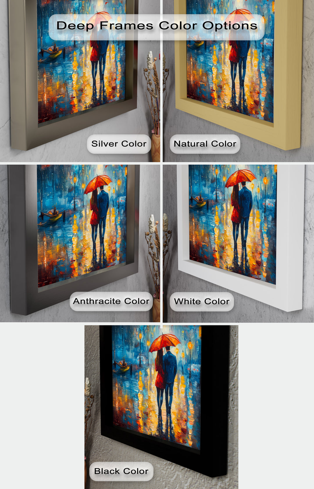 Romantic Couple Strolling Under Red Umbrella - Love Oil Painting