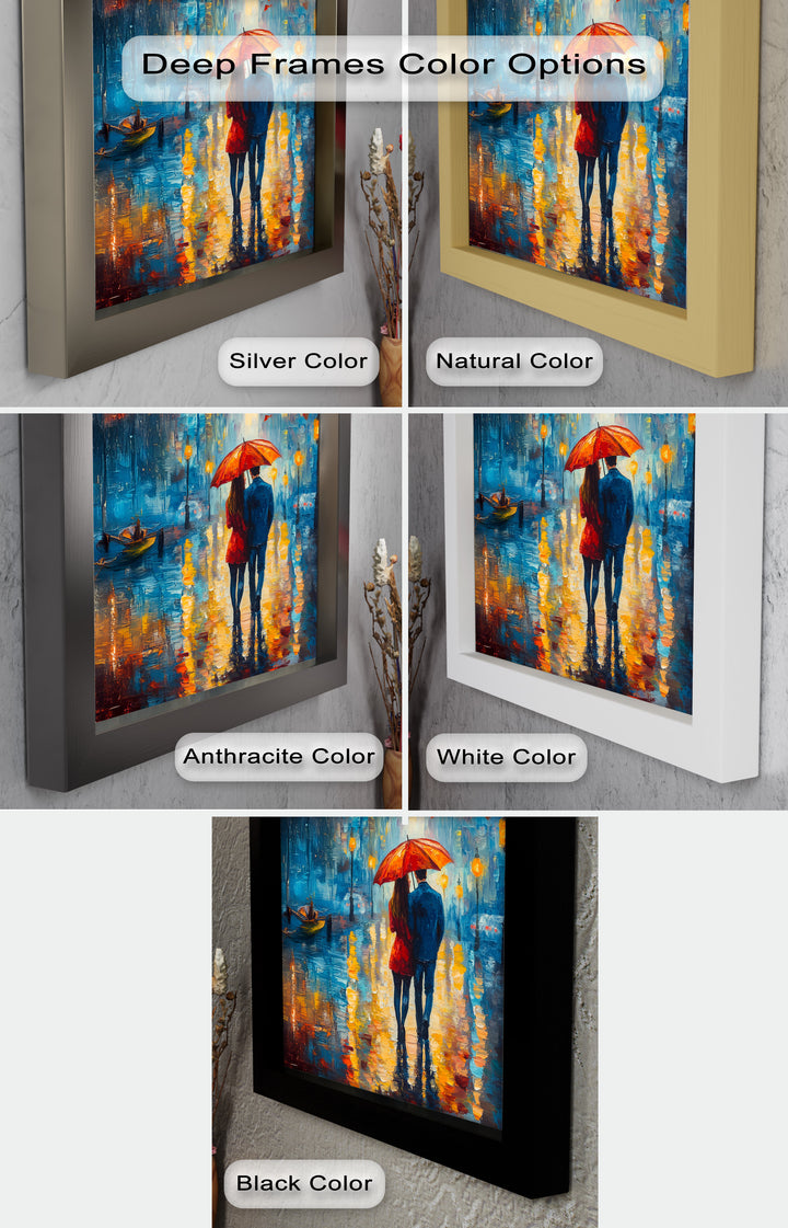 Romantic Couple Strolling Under Red Umbrella - Love Oil Painting