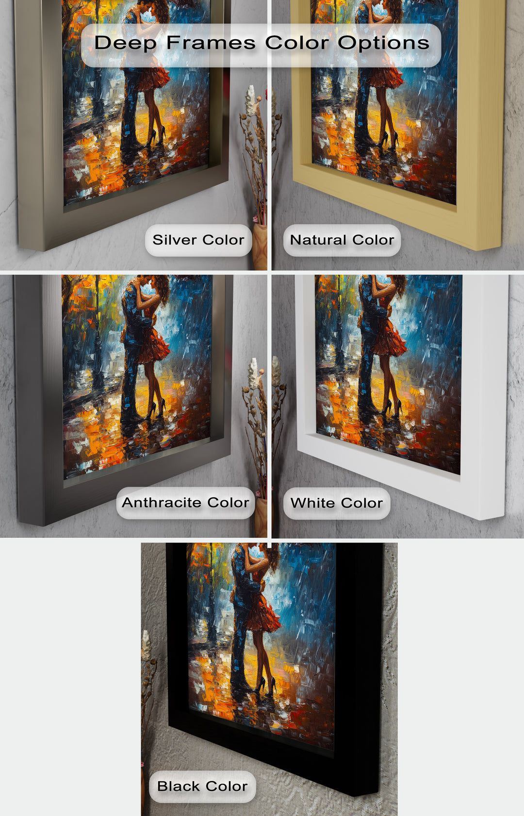 Embrace in Autumn Rain – Passionate Love Oil Painting