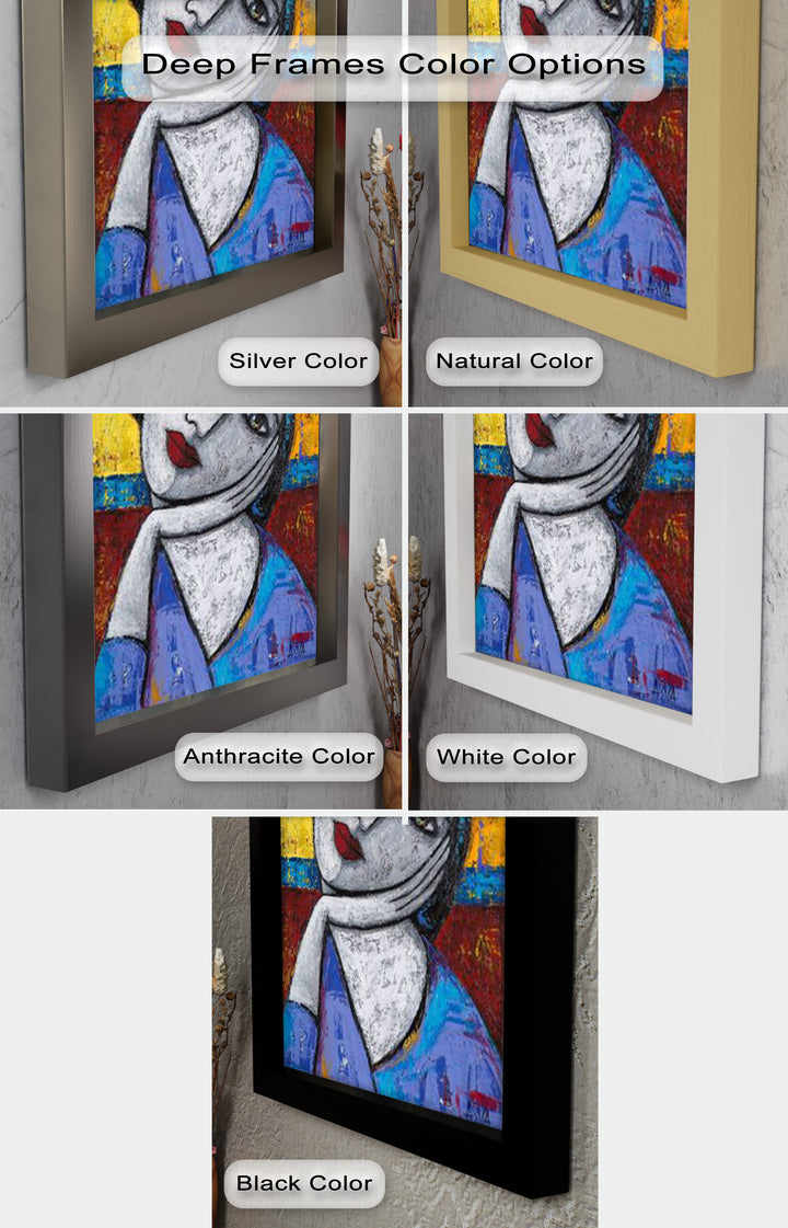 Restful Gaze – Expressionist Woman in Blue Picasso Oil Painting