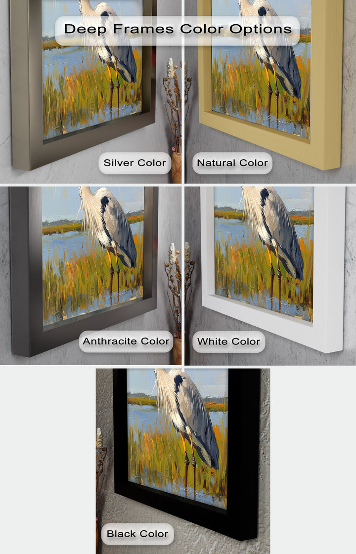Heron in Sunlit Wetlands - Animal Oil Painting