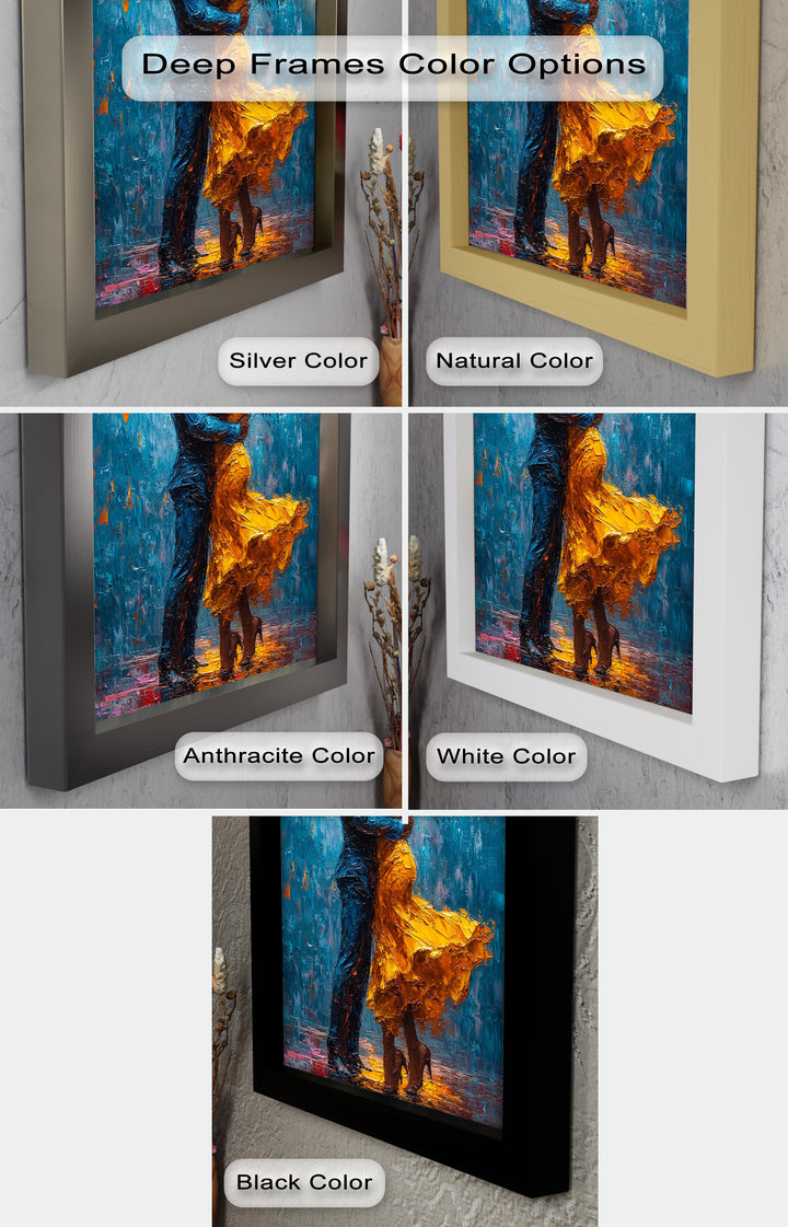 Golden Rhythm – Passionate Dance in the Rain Love Oil Painting