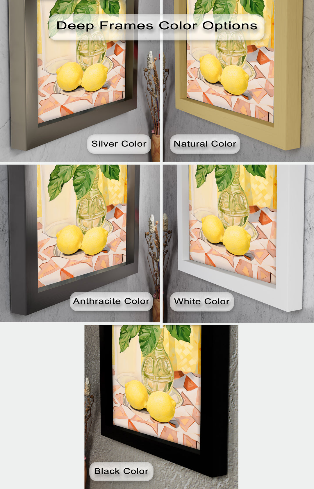 Lemon & Leaf Kitchen Art – Framed Oil Painting