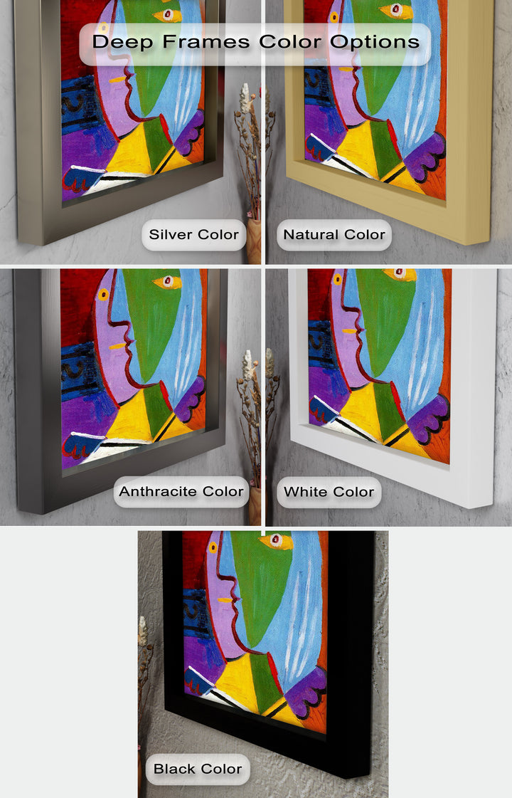Golden Frame Gaze – Colorful Woman Picasso Style Oil Painting