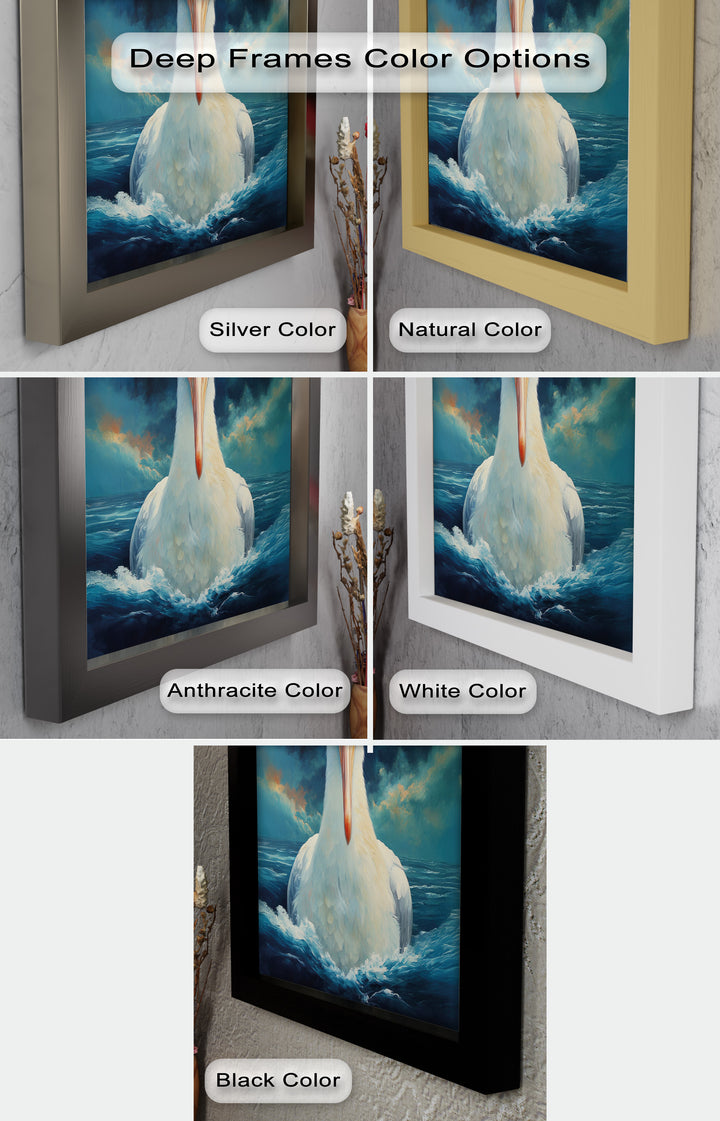 Stork Amid Ocean Storm - Animal Oil Painting