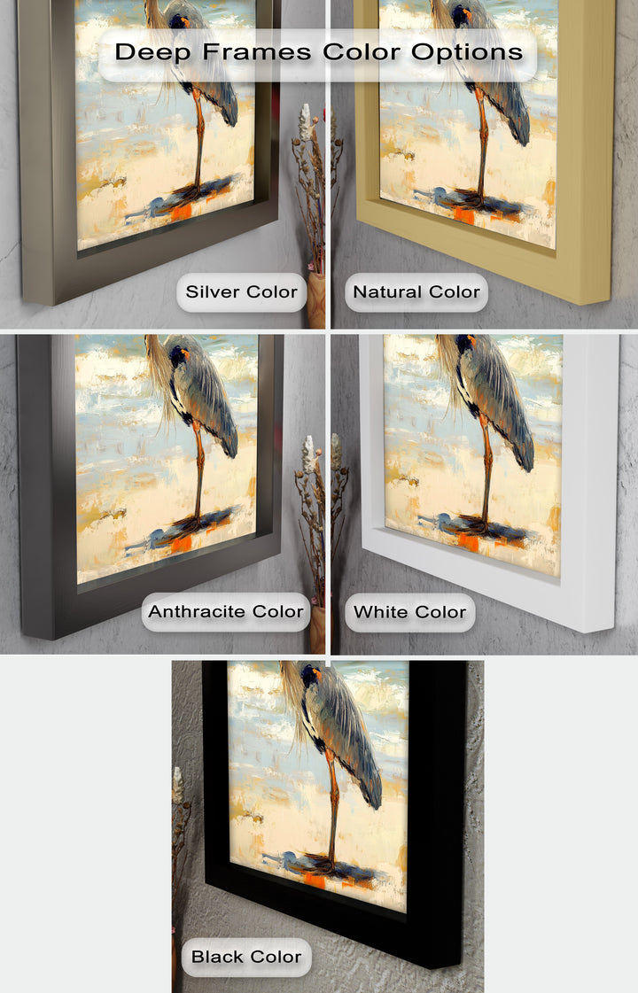 Coastal Heron with Ocean Breeze - Modern Oil Painting
