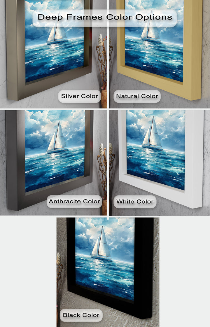 White Sailboat Blue Skies - Modern Oil Painting