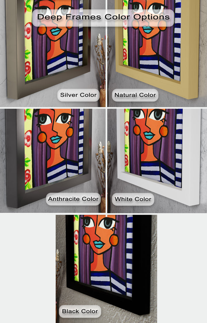 Striped Muse – Vibrant Woman with Flowers Picasso Oil Painting