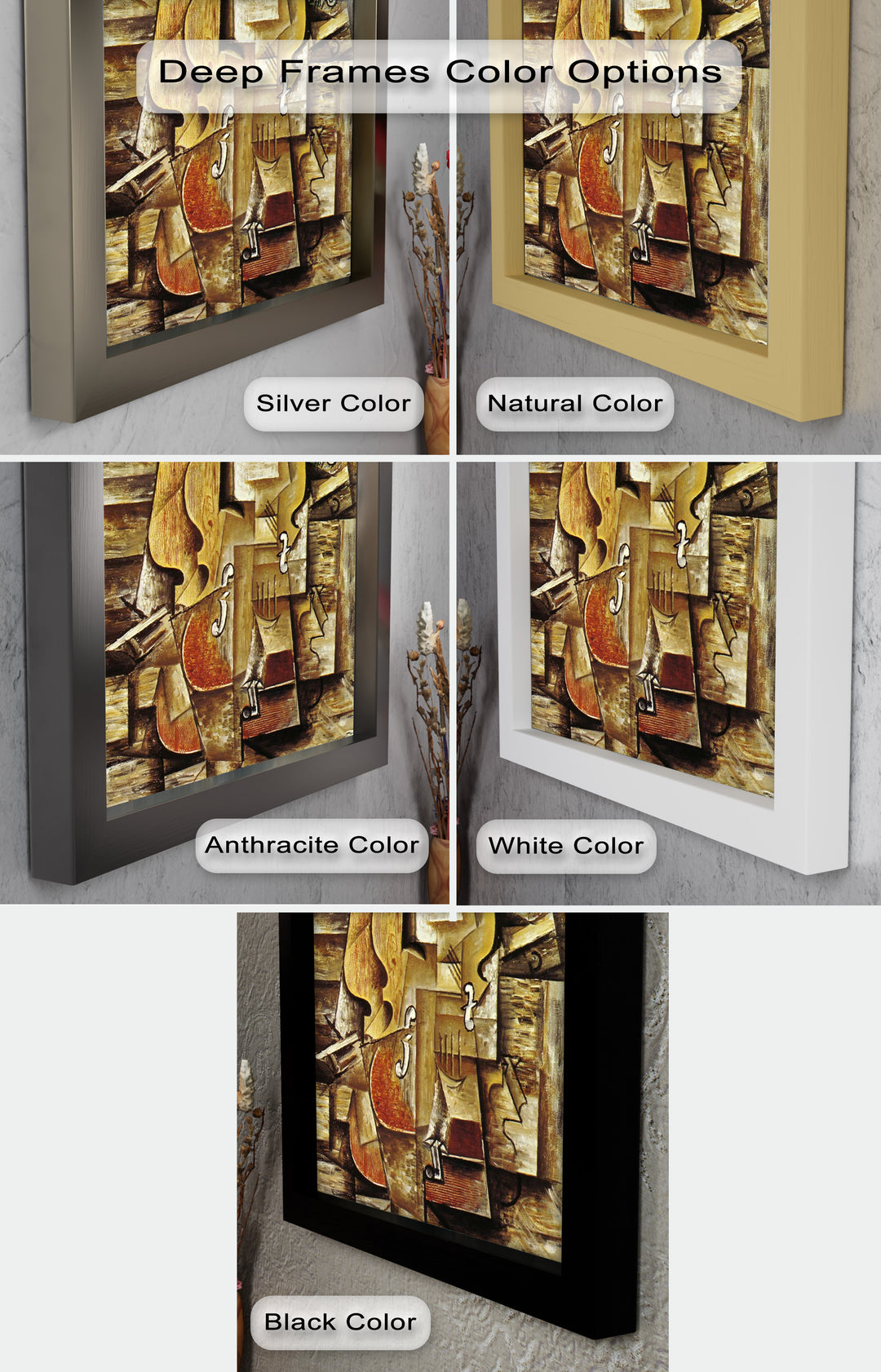 Violin & Grapes Wall Art – Cubist Still Life Oil Painting