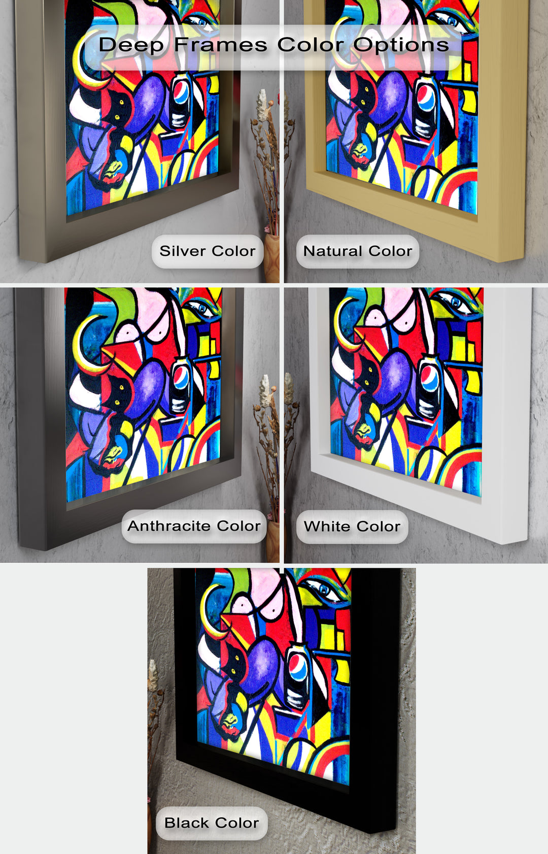 Pop Cubist Woman Wall Art – Abstract Framed Oil Painting