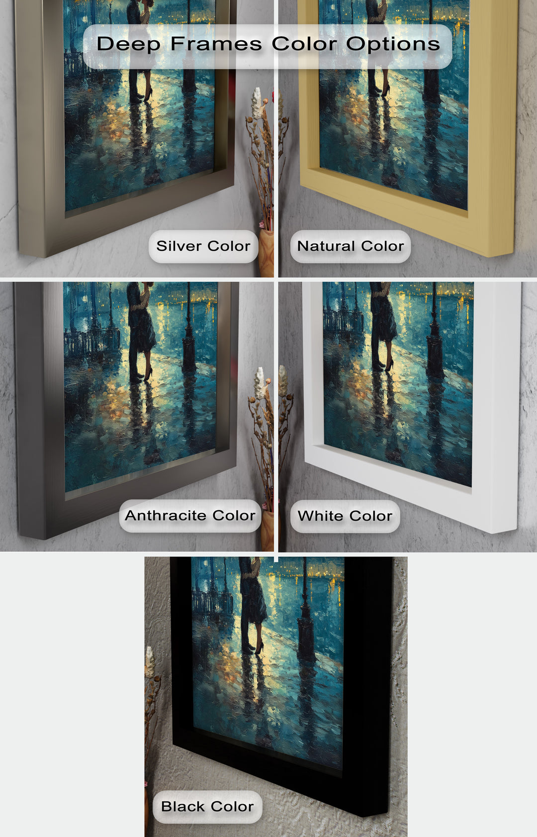 Moonlit Embrace – Lovers by the Lamplight Love Oil Painting