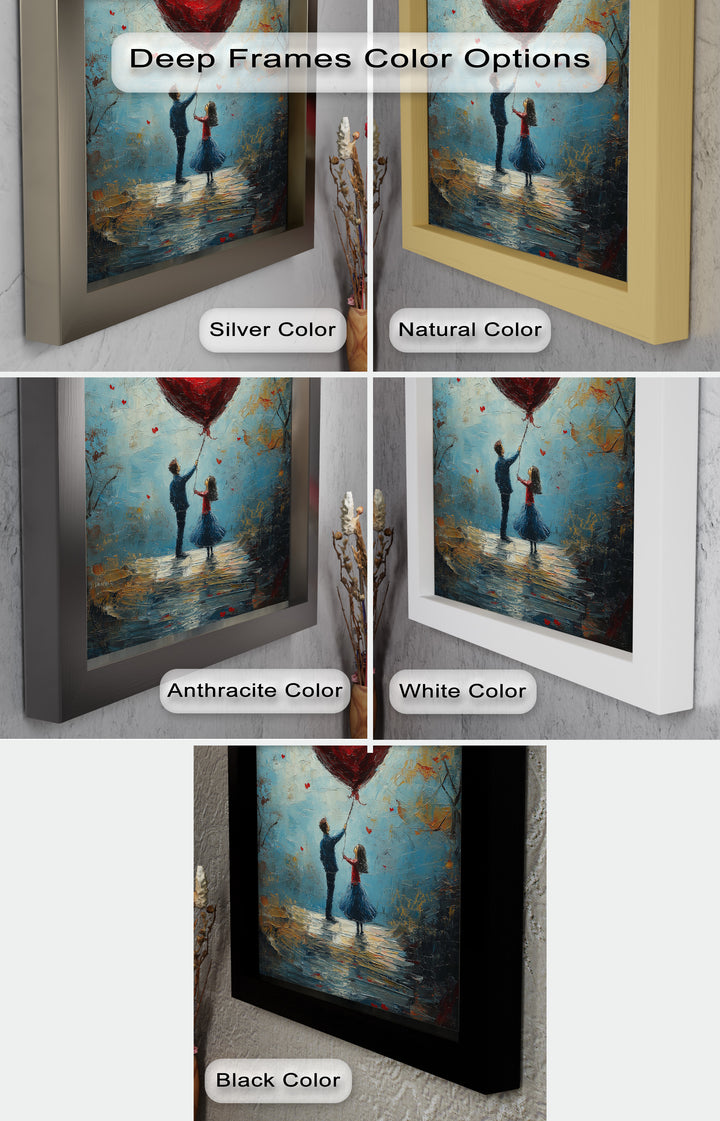 Heart Balloon Dreams – Whimsical Couple Love Oil Painting