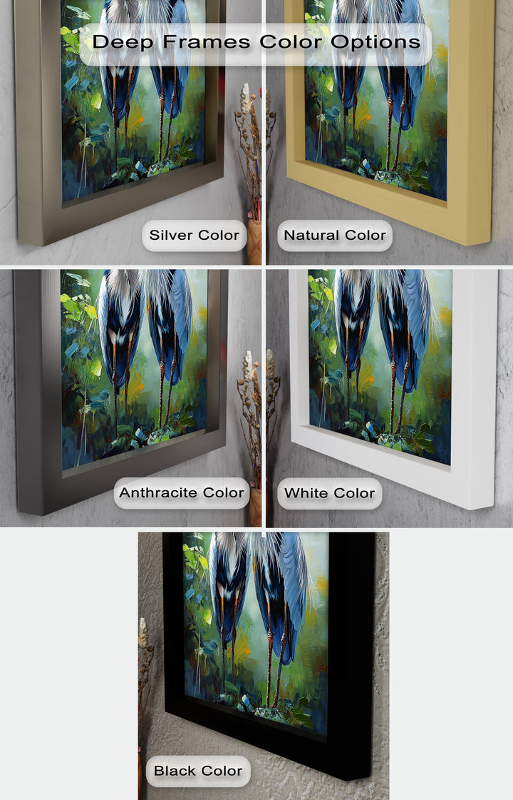 Two Herons Among Verdant Shadows - Animal Oil Painting