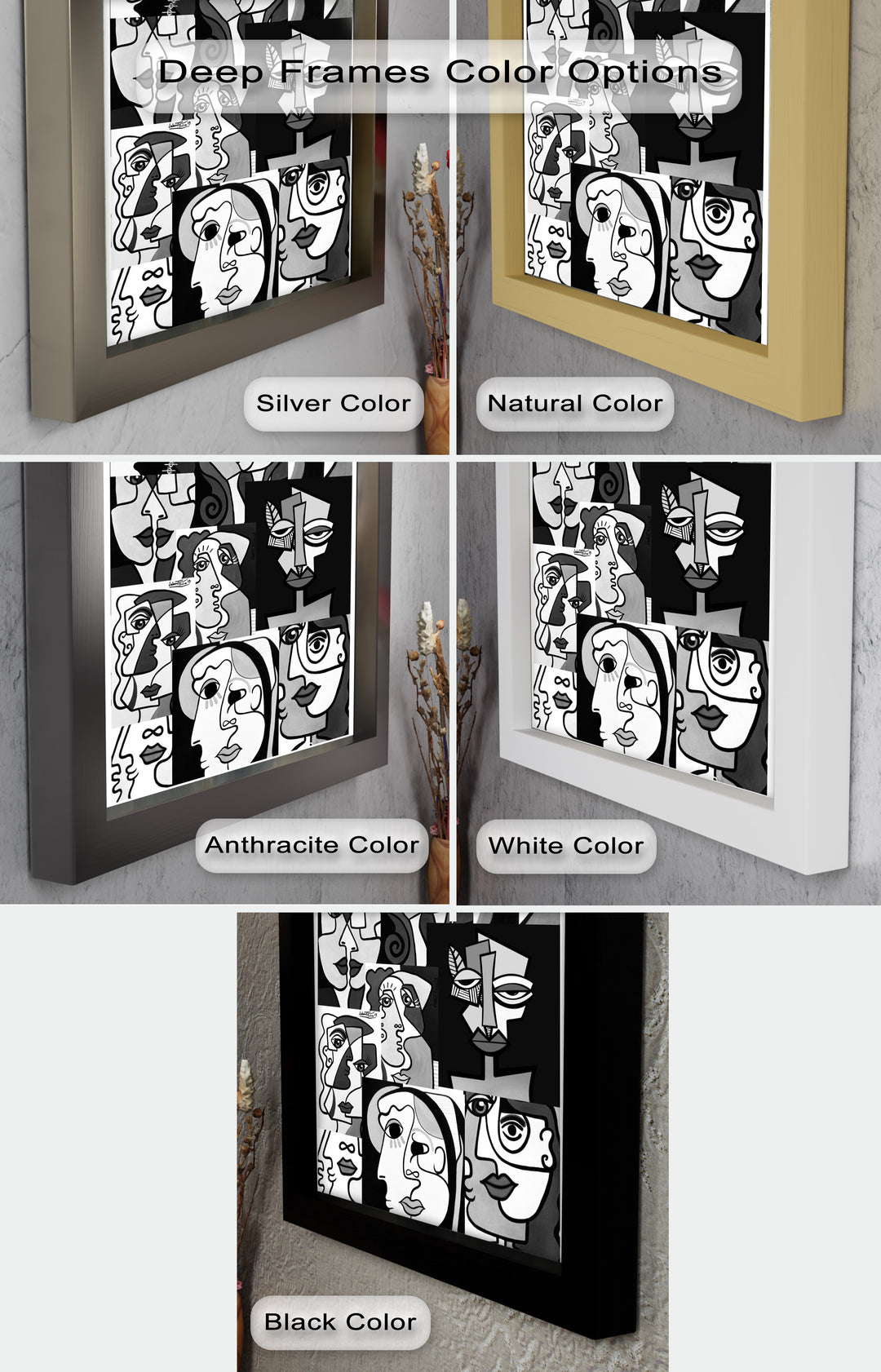 Monochrome Whispers – Collage of Cubist Faces Abstract Oil Painting