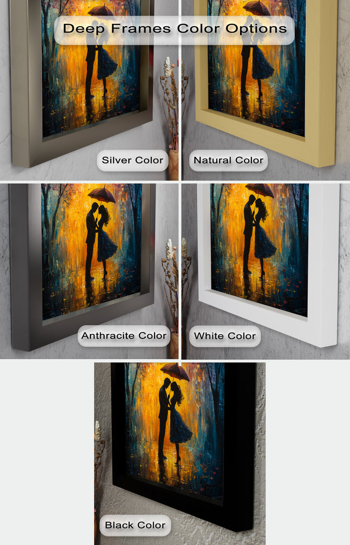 Under the Glow – Romantic Couple with Umbrella Love Oil Painting