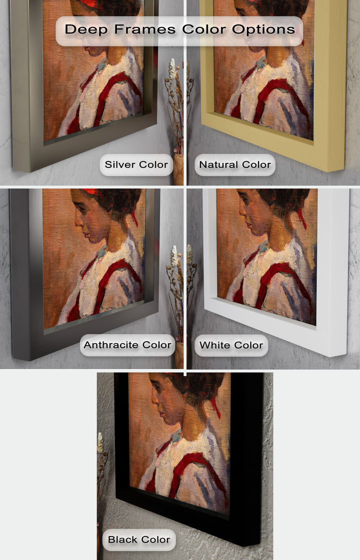 Crimson Reverie – Side Portrait of a Girl in Red Headband Oil Painting