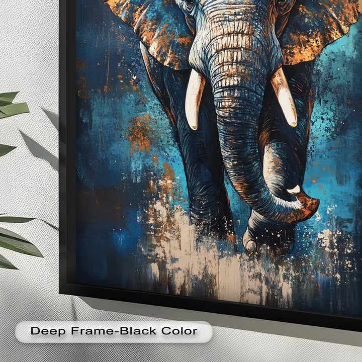 Elephant in Blue Tones - Animal Oil Painting