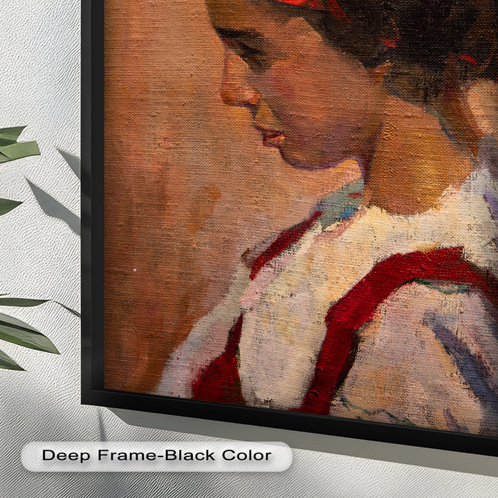 Crimson Reverie – Side Portrait of a Girl in Red Headband Oil Painting