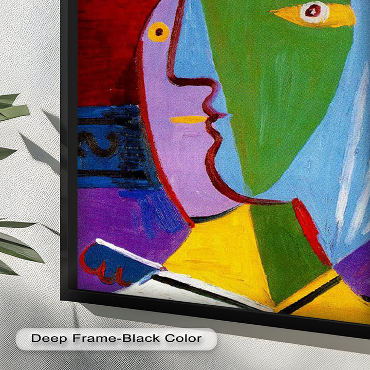 Golden Frame Gaze – Colorful Woman Picasso Style Oil Painting
