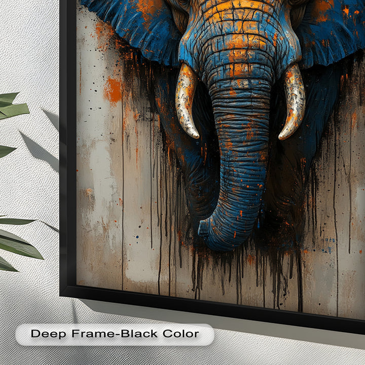 Blue and Orange Elephant Portrait - Animal Oil Painting