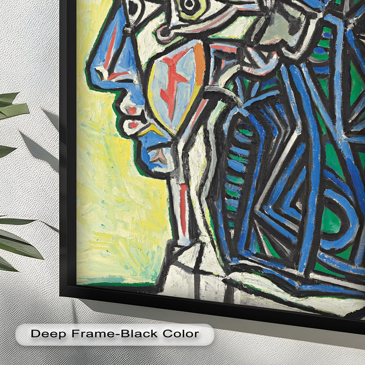 Geometric Portrait with Cyan and Emerald Tones - Picasso Oil Painting