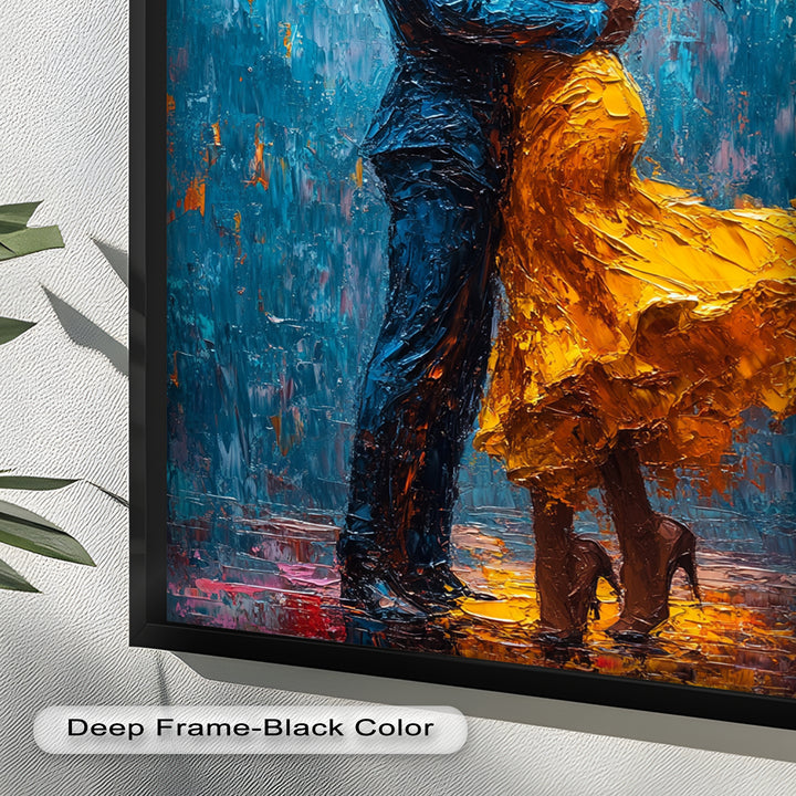 Golden Rhythm – Passionate Dance in the Rain Love Oil Painting