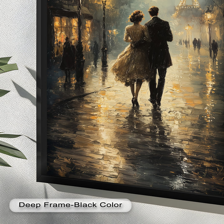 Paris Promenade – Lovers Strolling Toward the Eiffel Tower Love Oil Painting