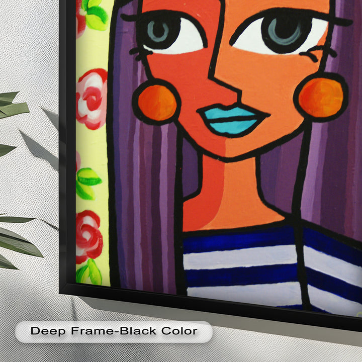 Striped Muse – Vibrant Woman with Flowers Picasso Oil Painting
