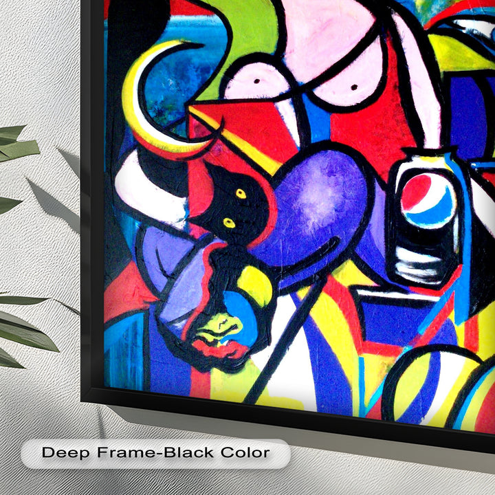 Pop Cubist Woman Wall Art – Abstract Framed Oil Painting