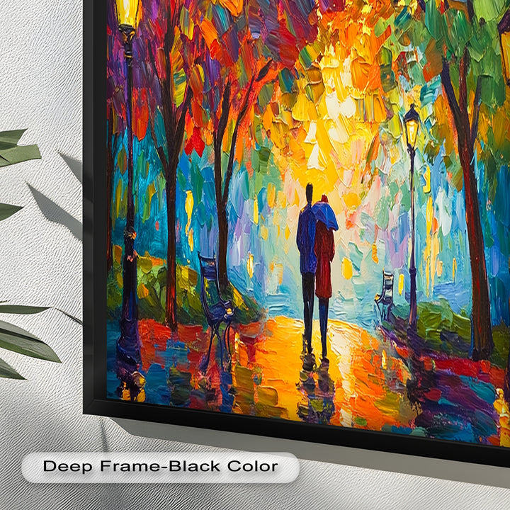 Romantic Couple Under Umbrella - Love Oil Painting