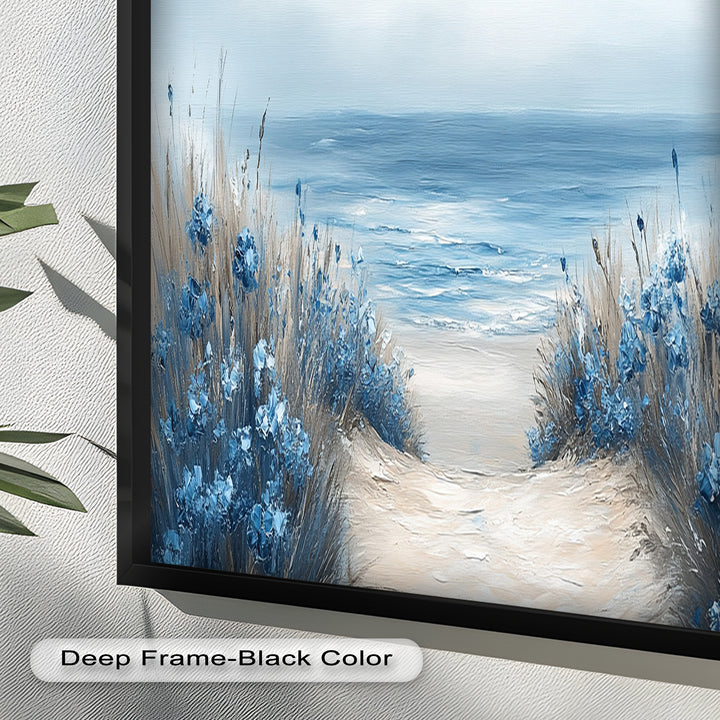 Blaue Blumenstrandlandschaft - Realismus Ölgemälde