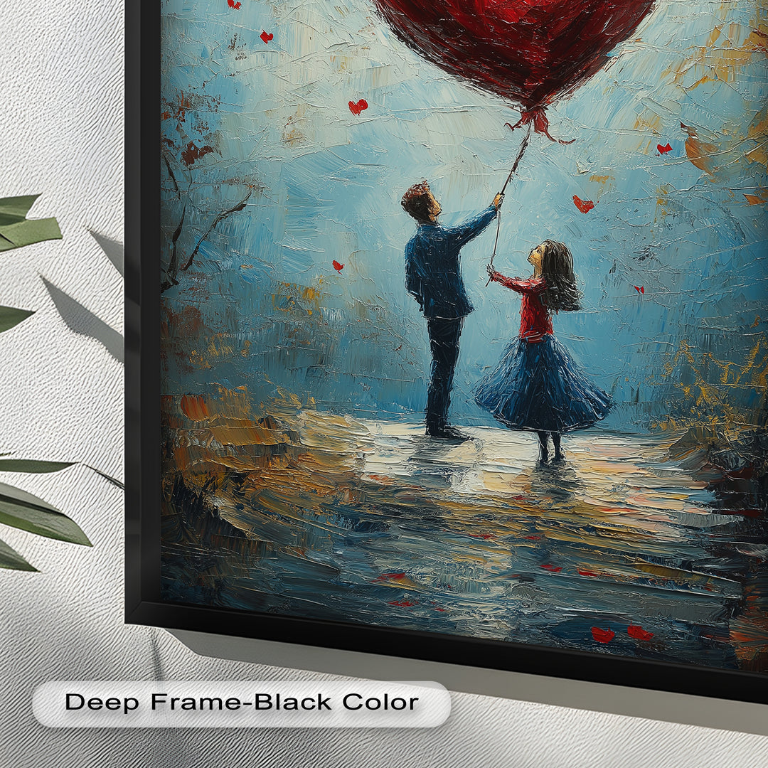 Heart Balloon Dreams – Whimsical Couple Love Oil Painting