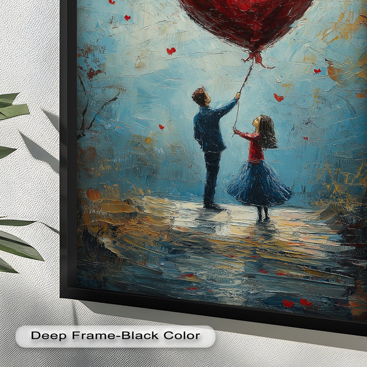 Heart Balloon Dreams – Whimsical Couple Love Oil Painting