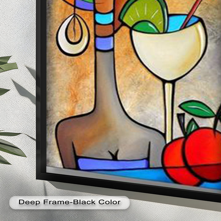 Tropical Muse – Colorful Woman with Cocktail Abstract Oil Painting