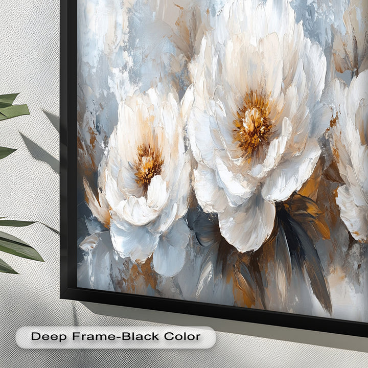 White Petals on Soft Neutral Background - Flower Oil Painting