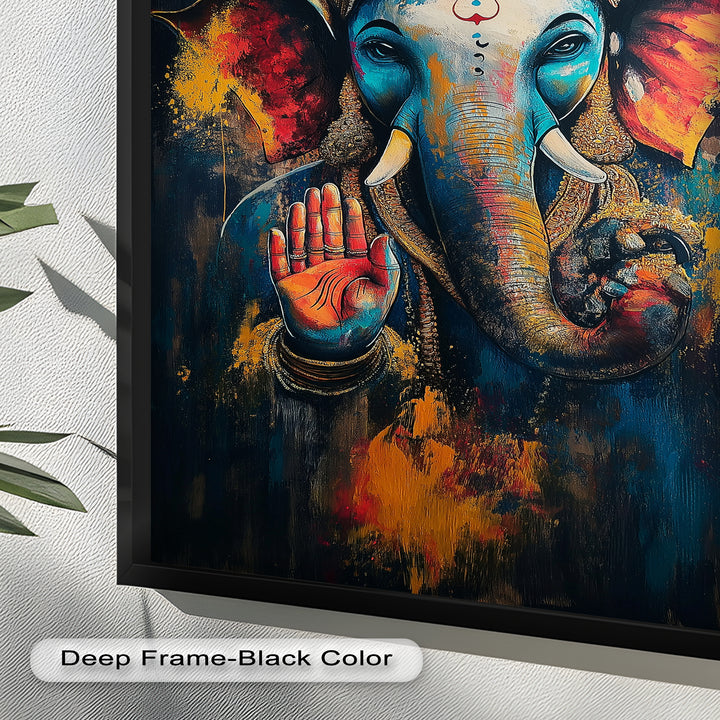 Lebendige Ganesha-Wandkunst – Religiöses Ölgemälde