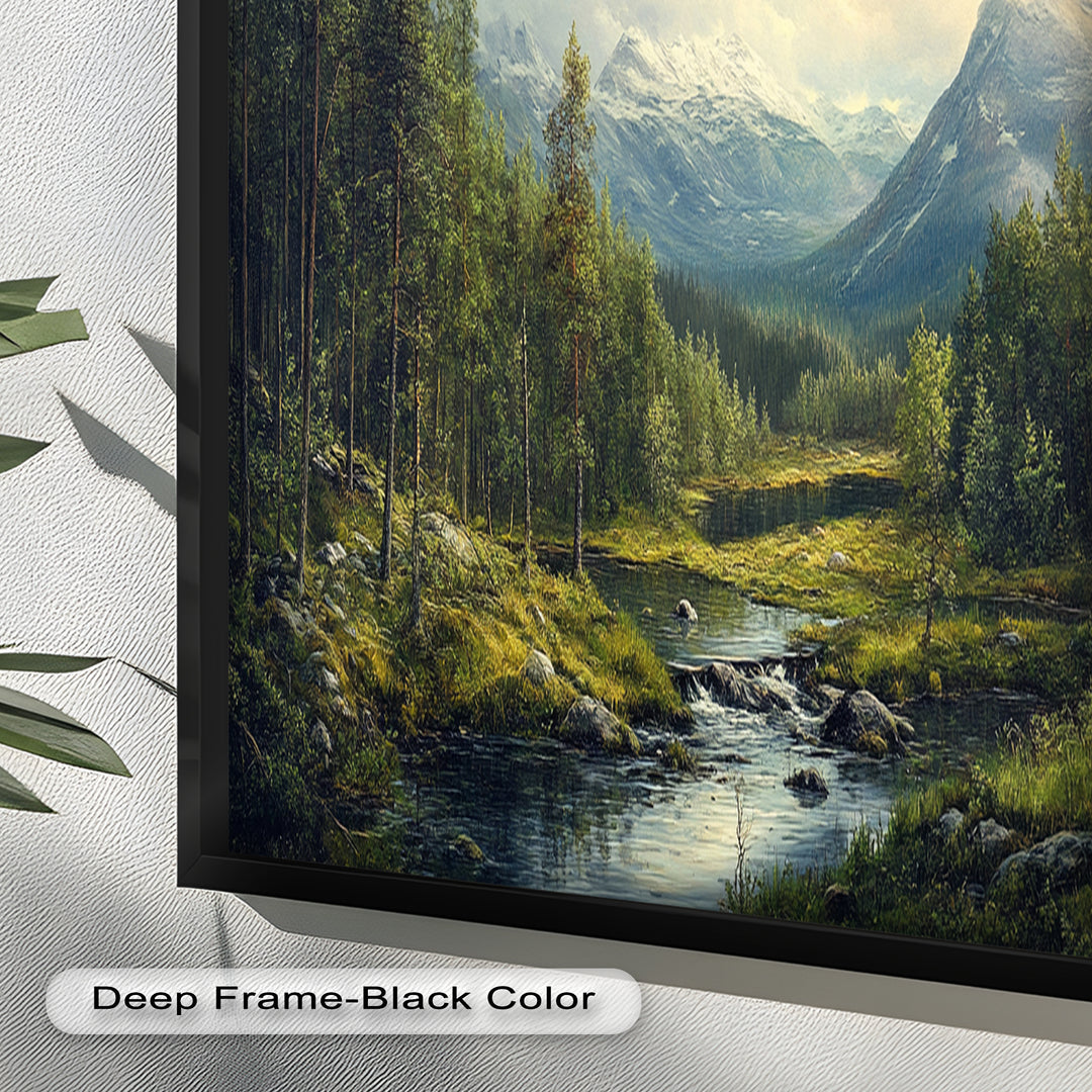 Wald Wand Kunst-Berg Fluss Landschaft Ölgemälde