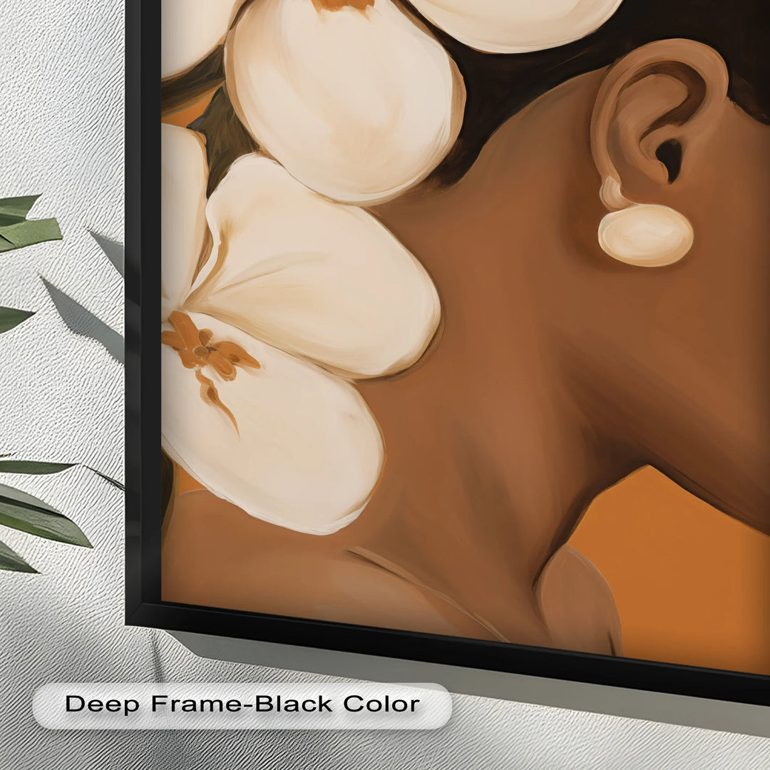 African Woman Wall Art – White Orchid Portrait Oil Painting - MyPhotoStation