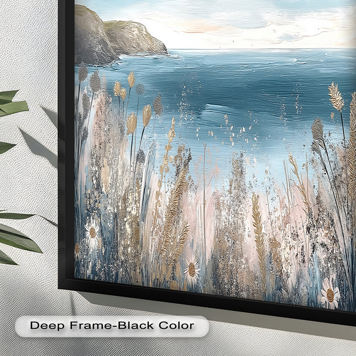 Wildflower Coastal View Landscape - Framed Oil Painting