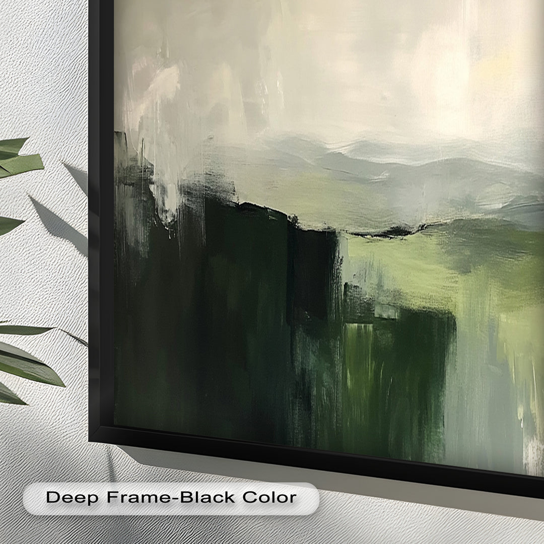 Misty Valley Horizon – Green Abstract Oil Painting