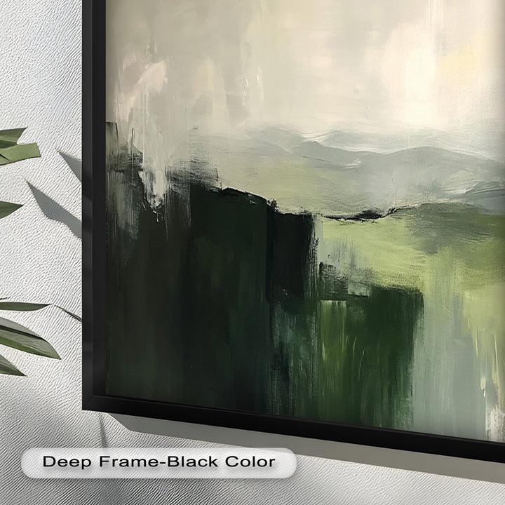 Misty Valley Horizon – Green Abstract Oil Painting