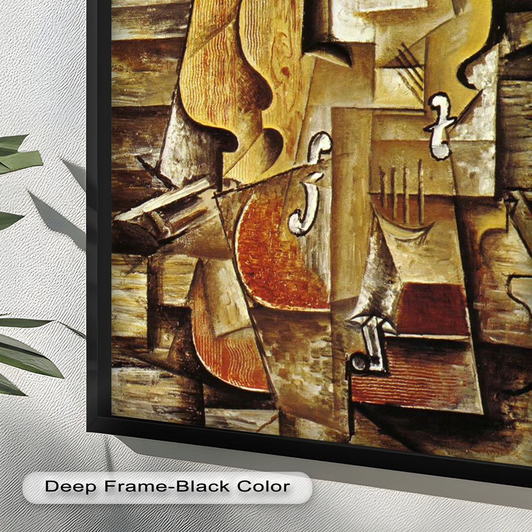 Violin & Grapes Wall Art – Cubist Still Life Oil Painting