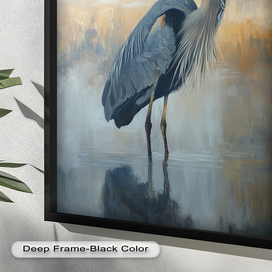 Heron in Misty Reflections - Animal Oil Painting