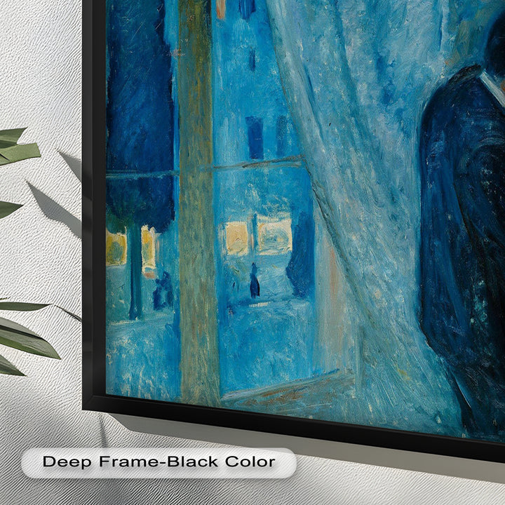 Blue Lovers by the Window – Expressionist Oil Painting