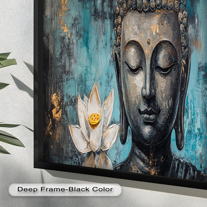 Buddha with Lotus Flowers Wall Art – Religious Oil Painting