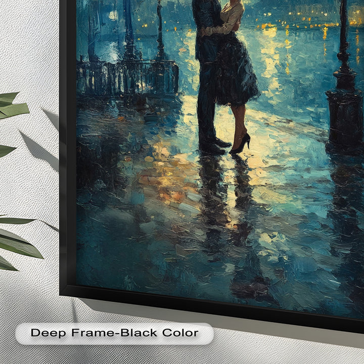 Moonlit Embrace – Lovers by the Lamplight Love Oil Painting