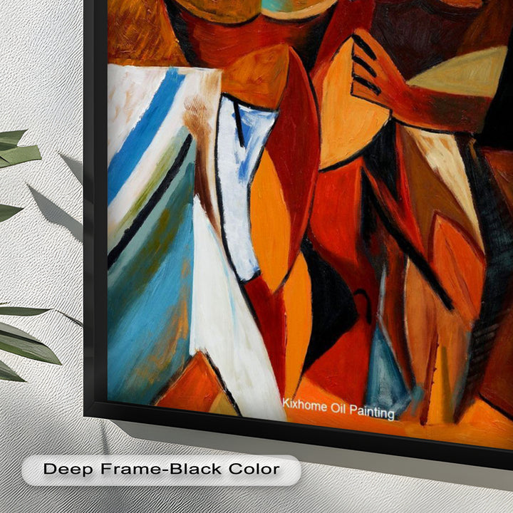 Embracing Figures Wall Art – Cubist Abstract Oil Painting