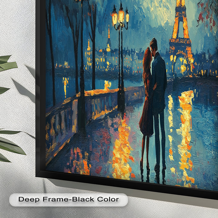 Eiffel Glow – Lovers Embrace by the Seine Love Oil Painting