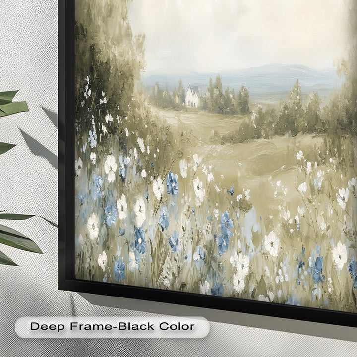 Blue Wildflower Meadow Landscape Oil Painting